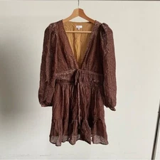 NWOT RHODE Brown Long Sleeve Mini Dress Sz Small