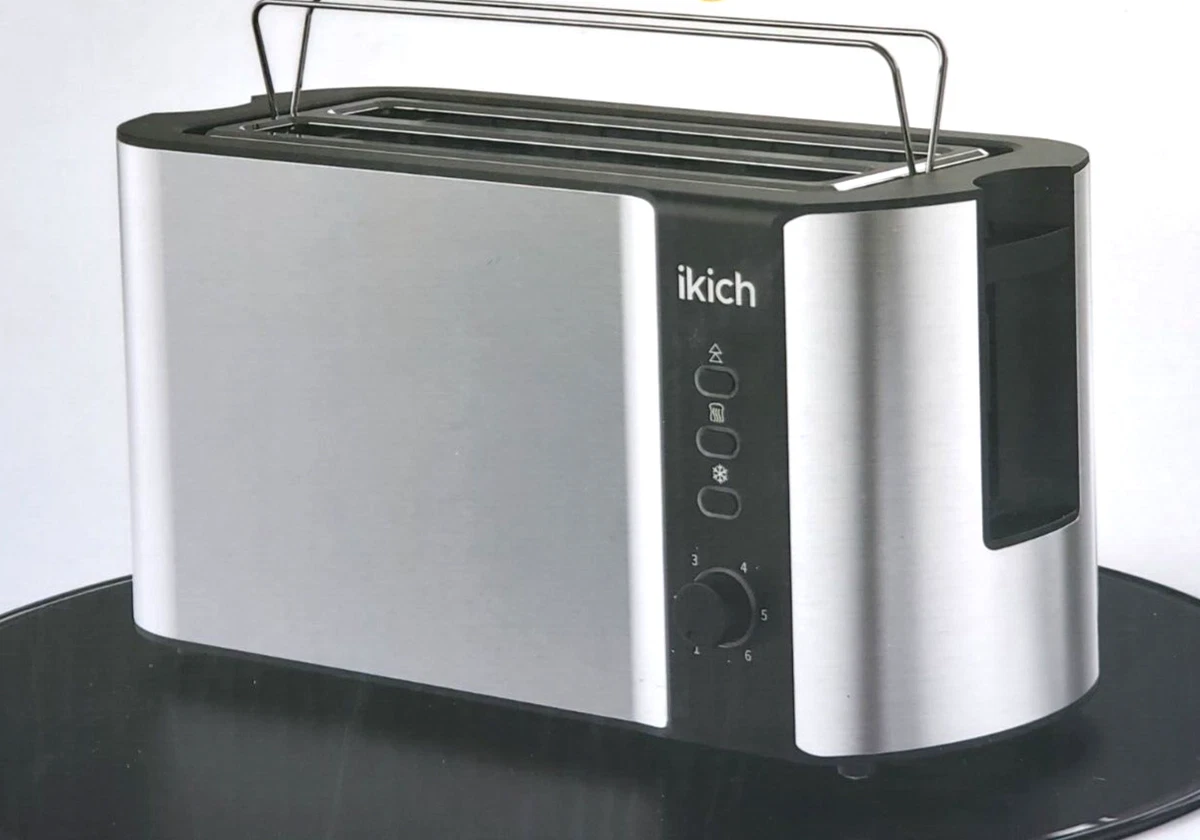 Ikich Toaster 2 Long Slot, Toaster 4 Slice Stainless Steel, Warming Rack