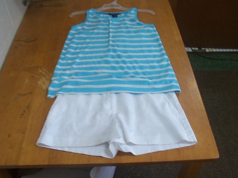 Ralph Lauren Girls Flashy Sequin Accented Stripe Tank & Crewcuts Shorts-Sz. 16
