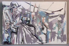 LARGE HUGE PAINTING CHRISTOPHER IMPASTO SEATED WOMAN  SANDY GRIT TEXTURED CANVAS