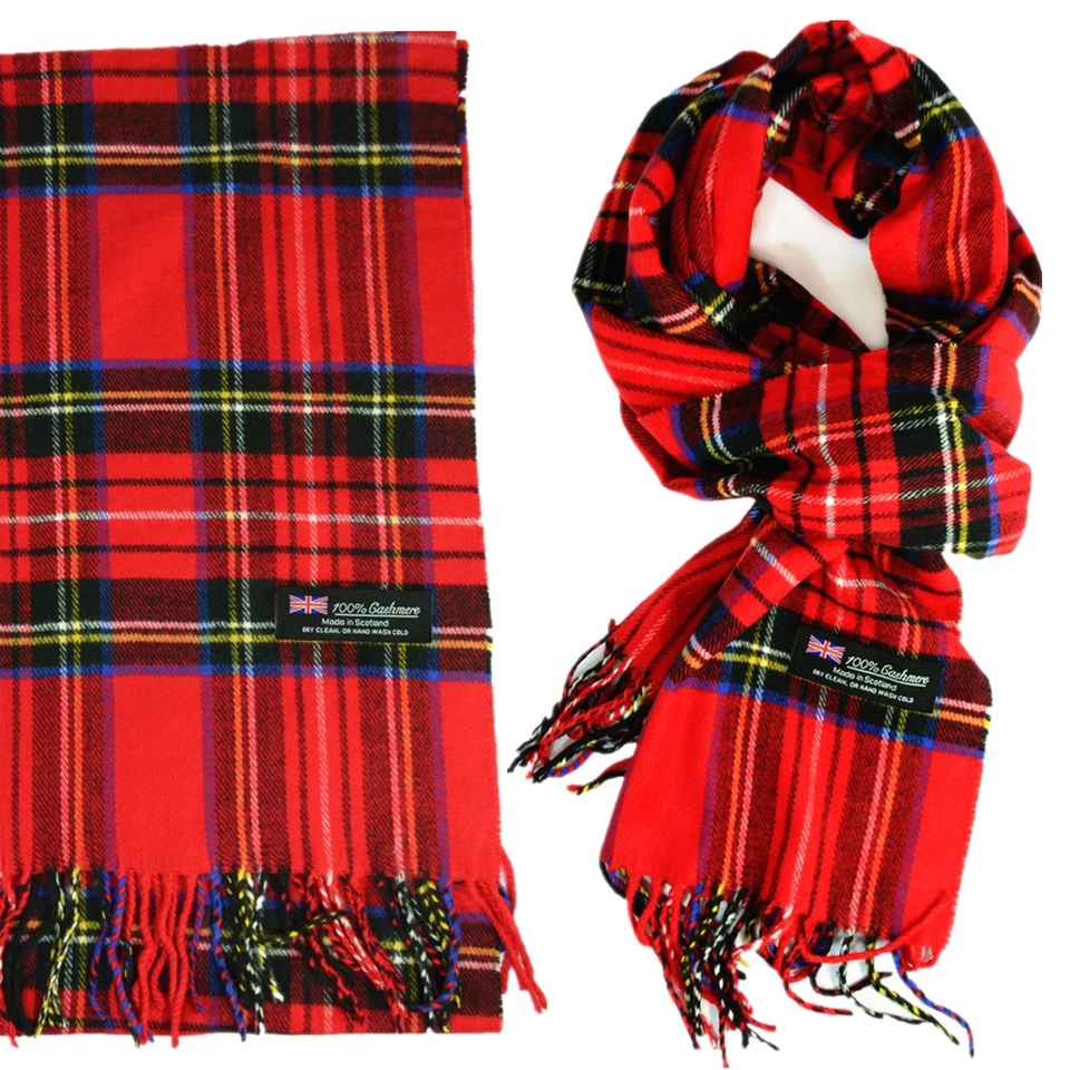 Bufanda Larga Para Hombres 100% CACHEMIRA Hecha en ESCOCIA Royal Stewart Cuadros Tartán  Foto 4 de 4