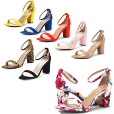 Women's Low Block Heel Ankle Strap Open Toe Party Dress Pump Shoes Size 5-12 US