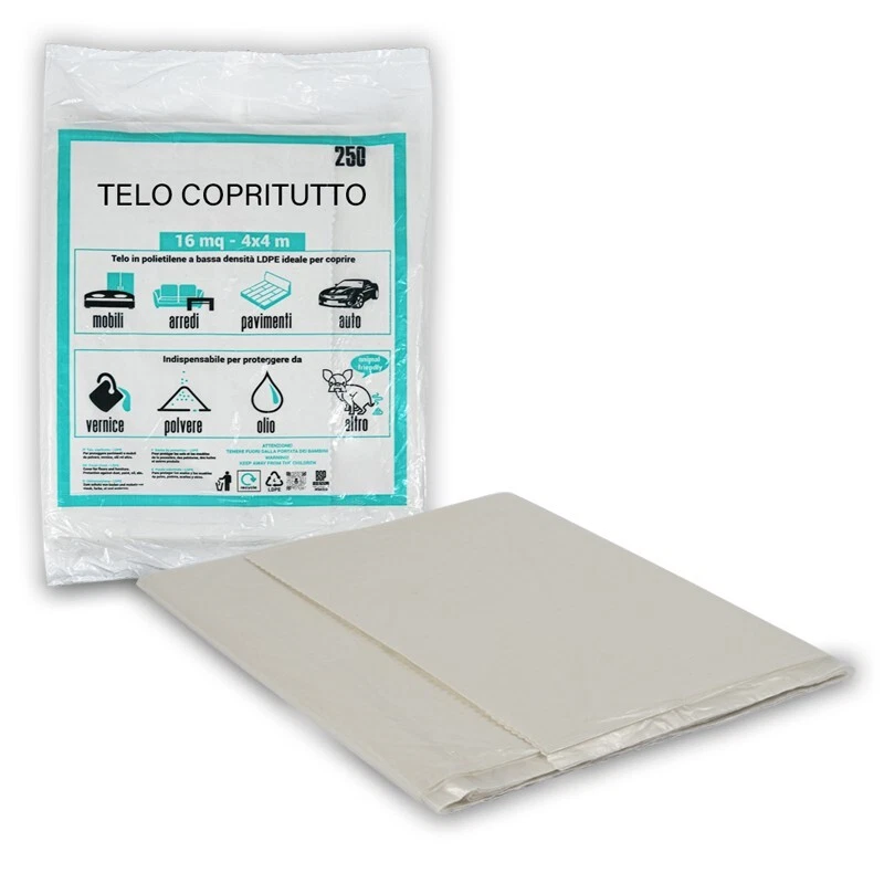 TELO COPRITUTTO UNIVERSALE POLIETILENE 16 MQ-4x4 mt MOBILI AUTO PAVIMENTI - Immagine 3 di 4