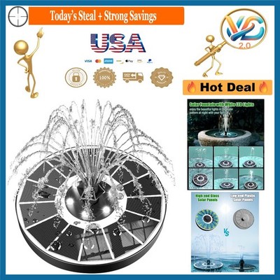 Solar Bird Bath Fountain Pump with Glass Panel 3.5W 7 Nozzles 2000mAh Battery