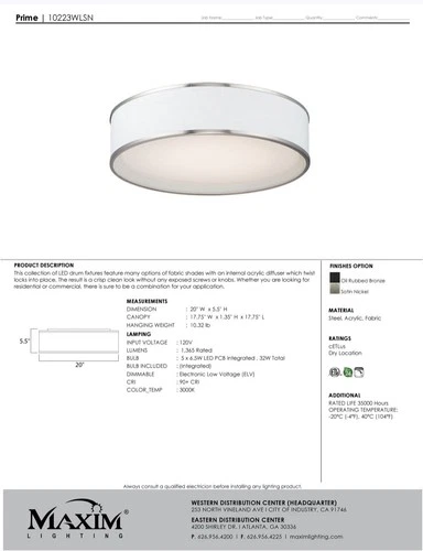 Maxim Lighting Prime LED  20" Satin Nickel Flush Mount Ceiling Fixture 10223WLSN - Picture 6 of 7