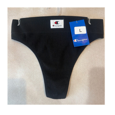 Champion Women's Black Thong Panties Size L Solid Logo Accent