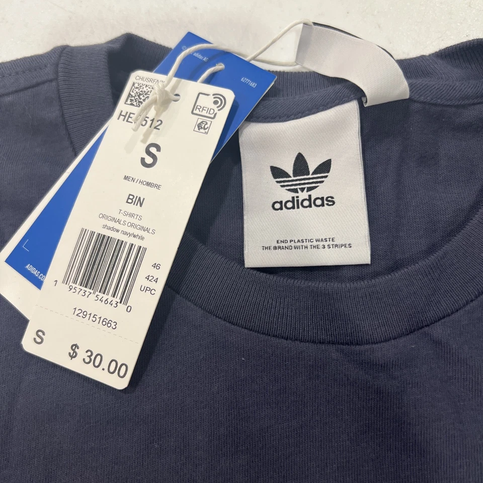 Camiseta Adidas Bin Para Hombre Azul Marino Blanco Talla S Nueva Foto 3 de 4