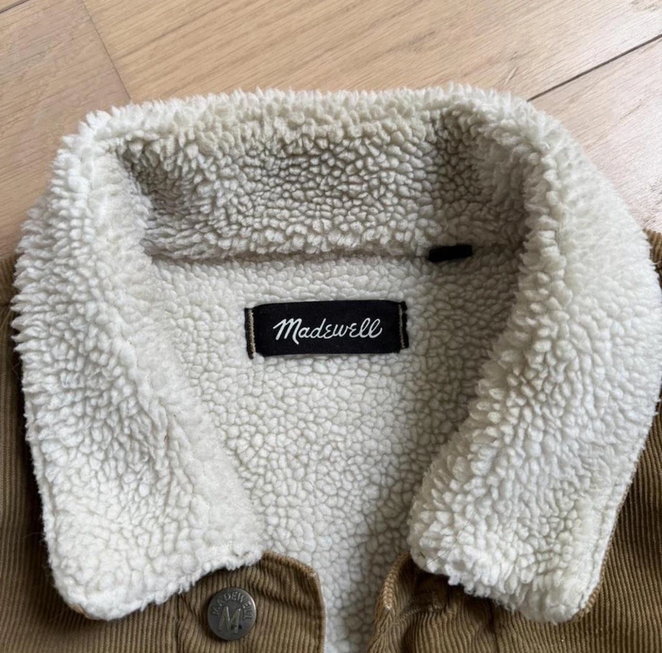 Madewell Men’s Brown Corduroy Sherpa lined Trucker Jacket - Image 2 of 4