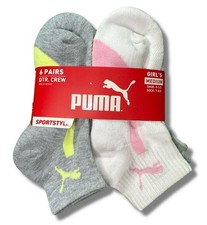 PUMA SOCKS GIRLS X6 - QUARTER CUT 253 - PIPE GREY YEL - MEDIUM SHOE 9-3.5 6 PACK