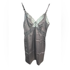 Blue Satin Chemise with Spaghetti Straps and V-Neckline