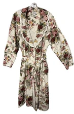 Vintage 80 EARTH ANGELS Floral Robe Roses Print A Scalloped Collar Size M