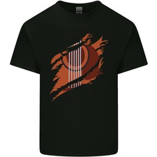 Guitarra Acústica Rasgada Música Divertida Para Hombre Camiseta Algodón Ligero