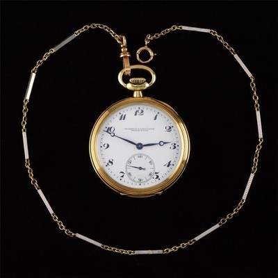 ANTIQUE 46MM VACHERON & CONSTANTIN 14K SOLID GOLD POCKET WATCH & CHAIN, SERVICED