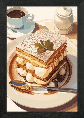 Mille-Feuille Gebäck mit Kaffee und gerahmtem Wandbild Poster Leinwanddruck Bild