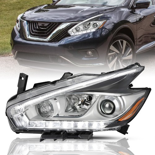 Soillar Left Driver Side Headlight Assembly For 2015-2018 Nissan Murano – Halogen With LED DRL, 3-Year Warranty