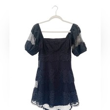 Free People Be Your Baby Lace Mini Dress Fit n Flare in Black Size XS EUC