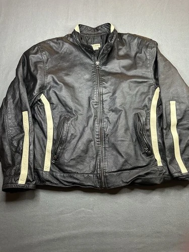 Vintage De-coded Black With Stipe Leather Jacket Mens Size M - product listing photo