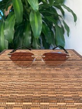 Unisex Brown and Gold Triangle Cat Eye Rimless Sunglasses