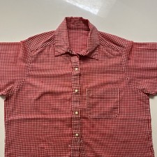 Western Shirt VTG 60s 70s Solid and Red 2 Tone Gingham Pearl Snap Shirt Sz M/L