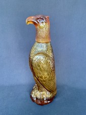 Vintage Bald Eagle Glass Decanter Shot Glass Head Amber Yellow Gold 11" Tall USA