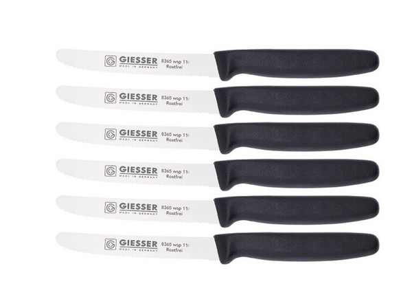 Giesser Messer Tomatenmesser BröTchenmesser KüChenmesser 6Er Set 11 Cm Schwarz-image