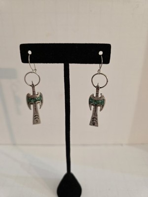 Native American Crushed Turquoise Inlay Bird Sterling Silver Earrings