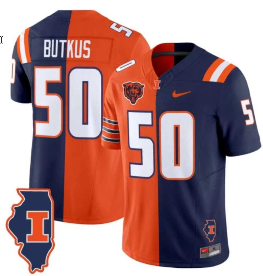 Dick Butkus Jersey #50 Illinois Fighting Illini Split Vapor Li...