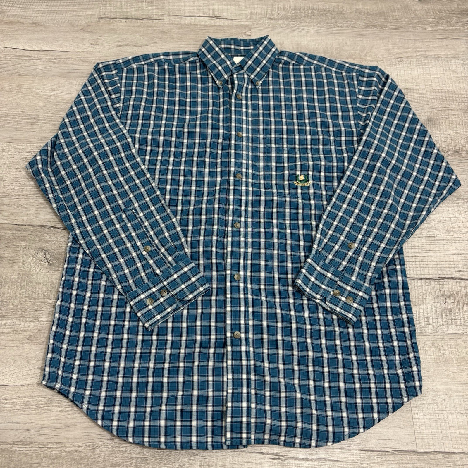 Wrangler Riata Mens Medium Turquoise Plaid Long Sleeve Button Up Shirt