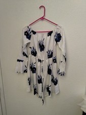 Bell sleeve white dress with blue flowers Size Medium New without tags