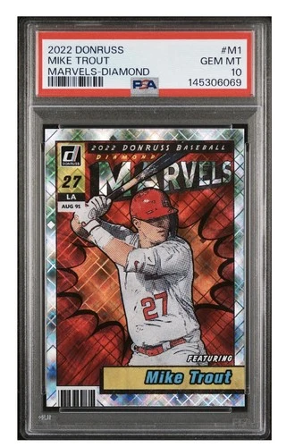 PSA 10 GEM MINT 2022 DONRUSS MARVELS DIAMOND MIKE TROUT