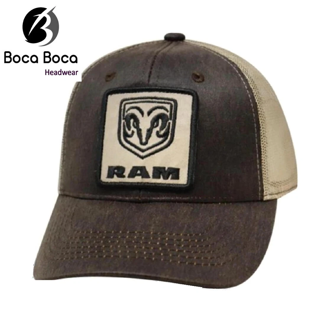 Hat - RAM Logo Embroidered Patch Hat Brown with Tan Mesh Adjustable Cap