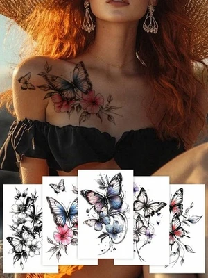 5 x Temporary Tattoo Butterfly Women Sticker Fake Body Art Black Large