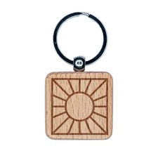 Sun Rays Engraved Wood Square Keychain Tag Charm