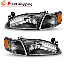 Pair Headlights Assembly For Toyota For Corolla 1.8l 1998-2000 Black Housing