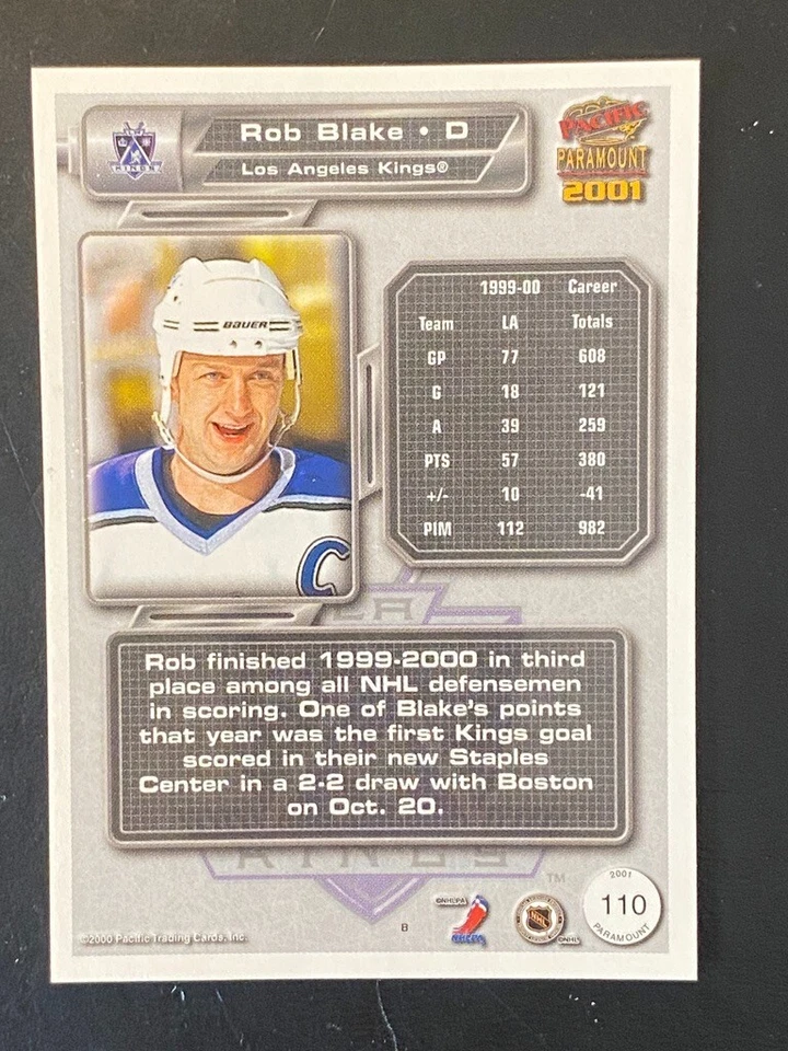 Rob Blake 2000-01 Pacific Paramount 2001 #110 Los Angeles Kings - Image 2 of 2