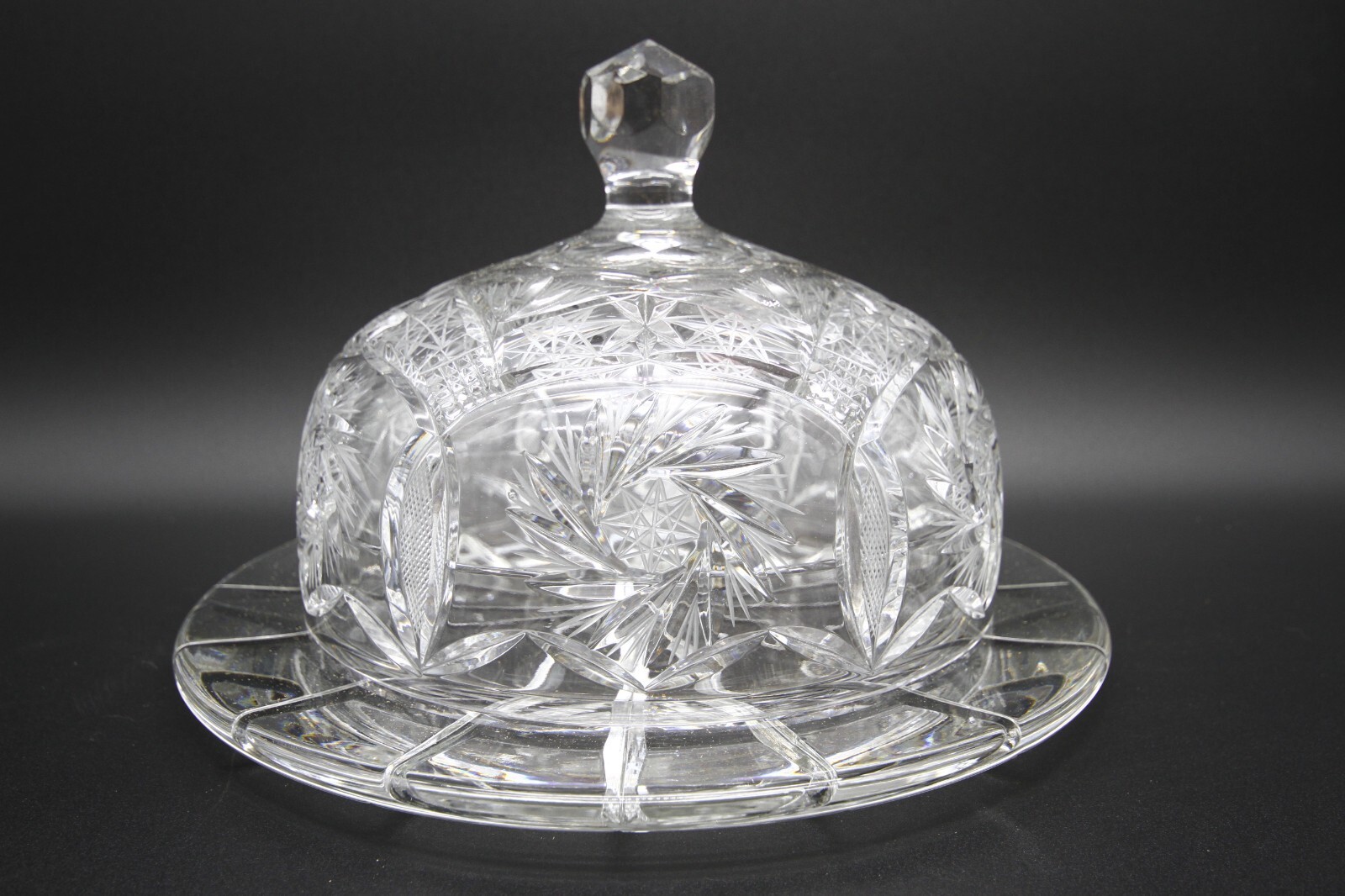 Crystal Cake Dish Atomic Pinwheel Heavy Deep Brilliant Cut 12" w x 8" h