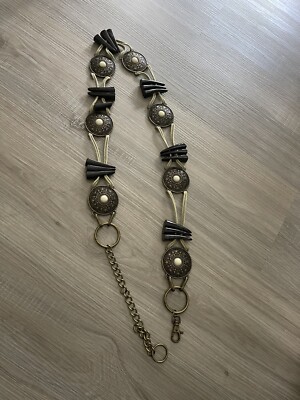 Bronze Beaded Stamped Medallion Concho Belt w/ Carved Horn Beads sz 30-40” Bronze Beaded Stamped Medallion Concho Belt w/ Carved Horn  main image 4