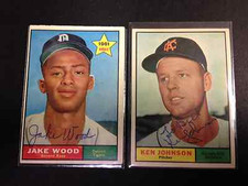 Autographed 1961 Topps Baseball card Jake Wood Tigers RC with COA