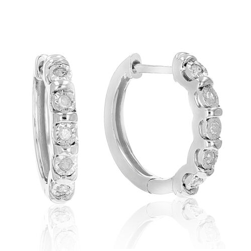 Boucles d'oreilles cerceau diamant 1/10 ct pour femmes en argent sterling 0,925 rond 2/3 pouces - Photo 1/7