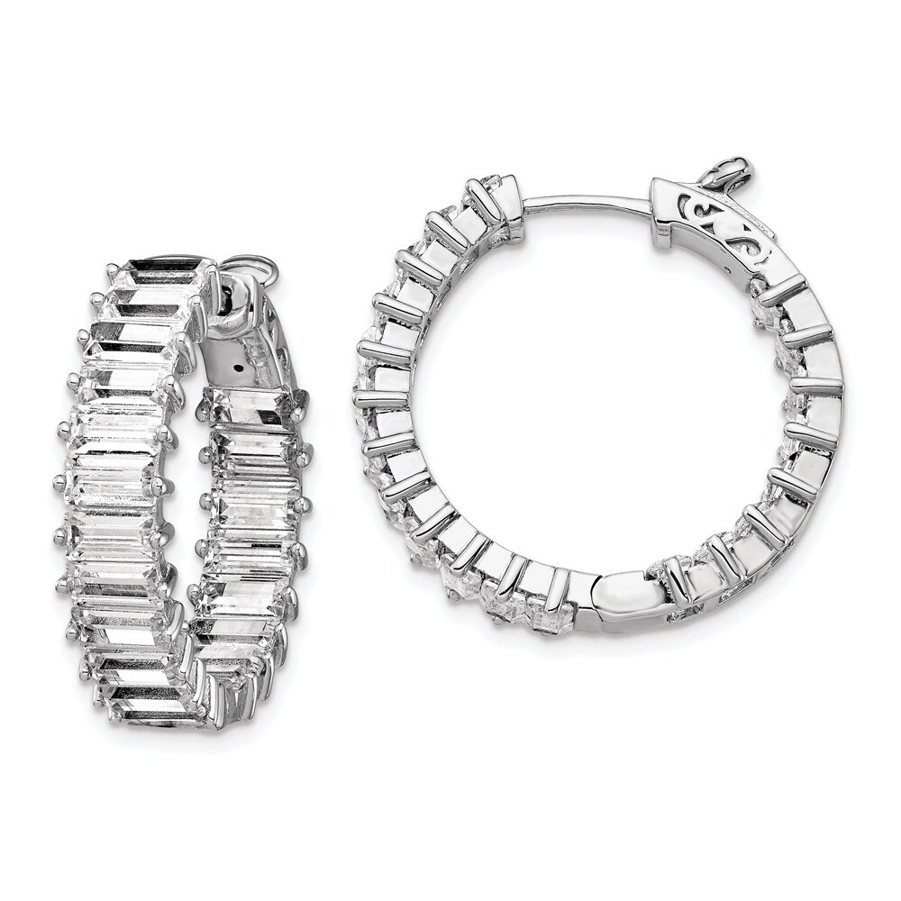 Sterling Silver 2.5x5mm Cubic Zirconia In and Out Round Hinged Hoop Earrings