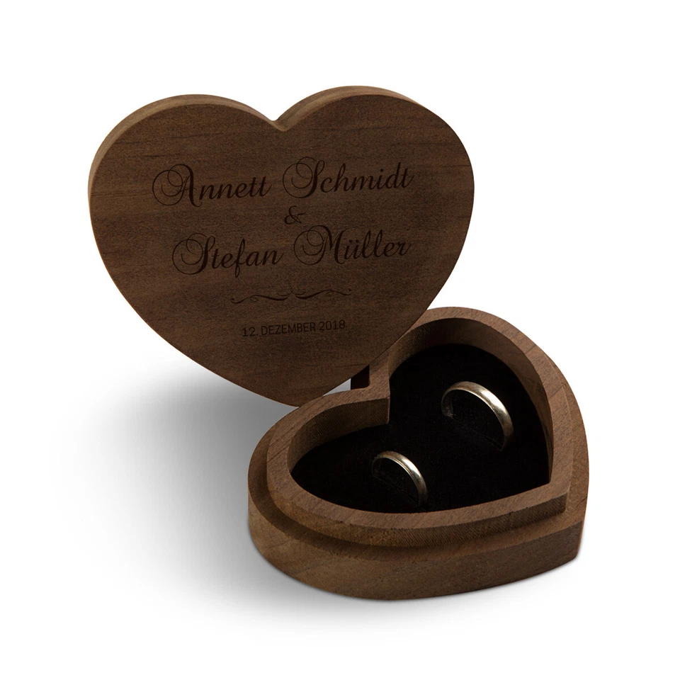 Hochzeit Ringbox Ringkissen Herz individuell 10x8,5cm Kebony Holz - Schriftzug - Bild 2 von 4