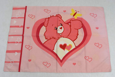 Vintage Care Bears Pillow Case Standard Size 80s Pink Yellow Love A Lot Funshine