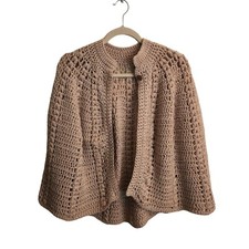 Stunning Vintage Handmade Tan Gold Metallic MCM Crochet Cape One Size