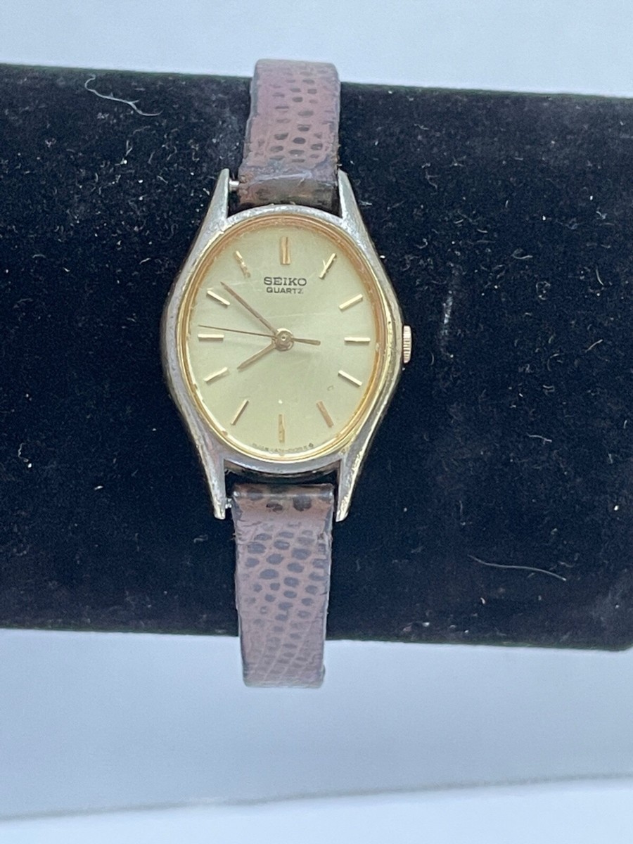 Vintage Seiko Watch Women Gold Tone ON-4463 Leather Band New