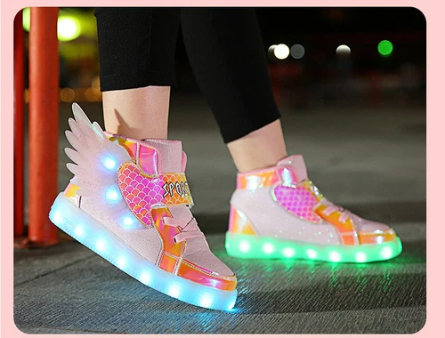 LED Leuchtende USB Sneaker Turnschuhe Kinder Mädchen Flügel Blinkschuhe Gr.27-37 - Bild 18 von 28