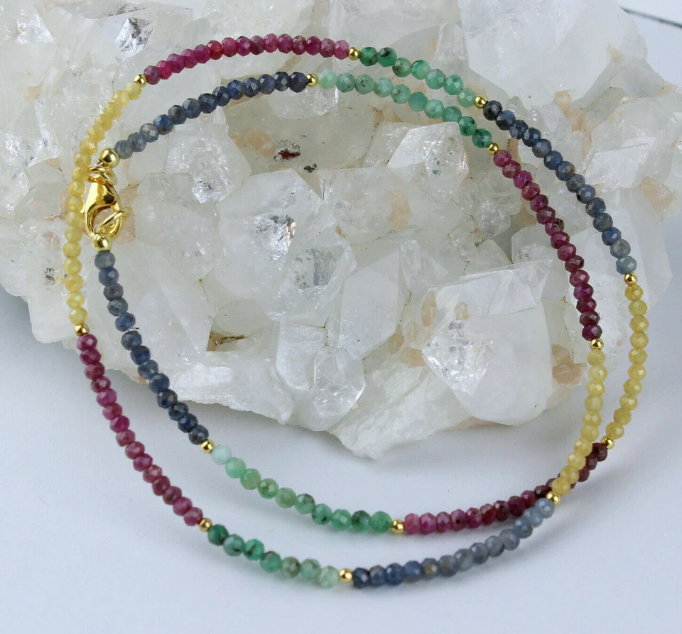 Rubino Zaffiro Smeraldo Catena Collana Arcobaleno Colorato Sfaccettato Sfera - Immagine 4 di 4