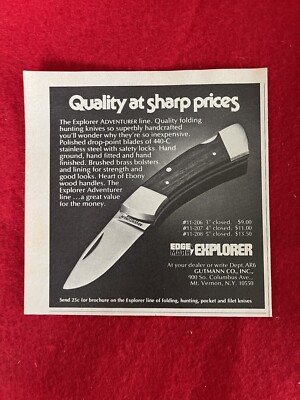 Vintage 1977 Gutmann Hunting Knives Print Ad Explorer Adventurer Line