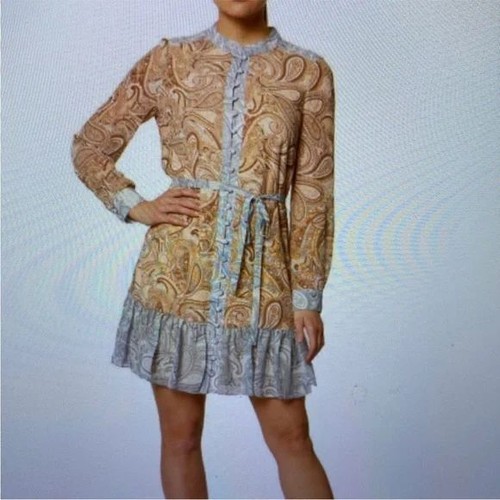 Abito con cintura Laundry by Shelli Segal stampa paisley boho chic manica lunga taglia 6