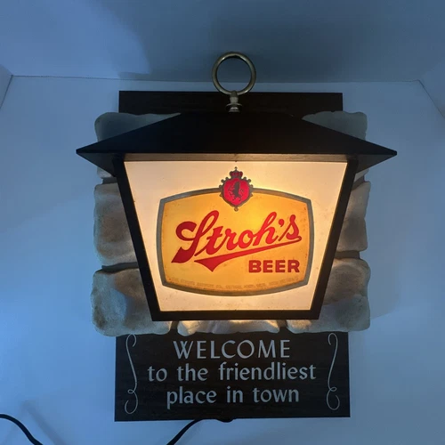 Vintage Stroh's Beer Sign Light Up WORKS Welcome To Friendliest Place in Town