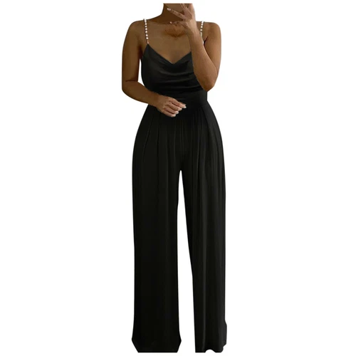 Pantaloni donna sexy perla solida imbracatura top gambe larghe tuta mazza festa mazza sottile - Foto 14 di 30